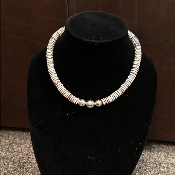 Hand Crafted Jewelry - Hand Crafted “One of a Kind”’Purple/White Spiny Oyster & Sterling Silver Choker